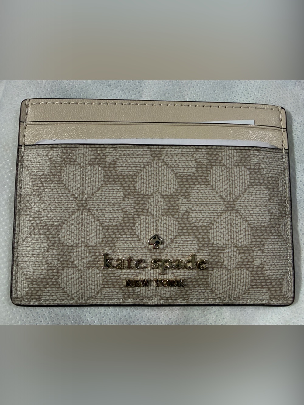 kate spade Beige and Cream Signature Heart Canvas Card Holder